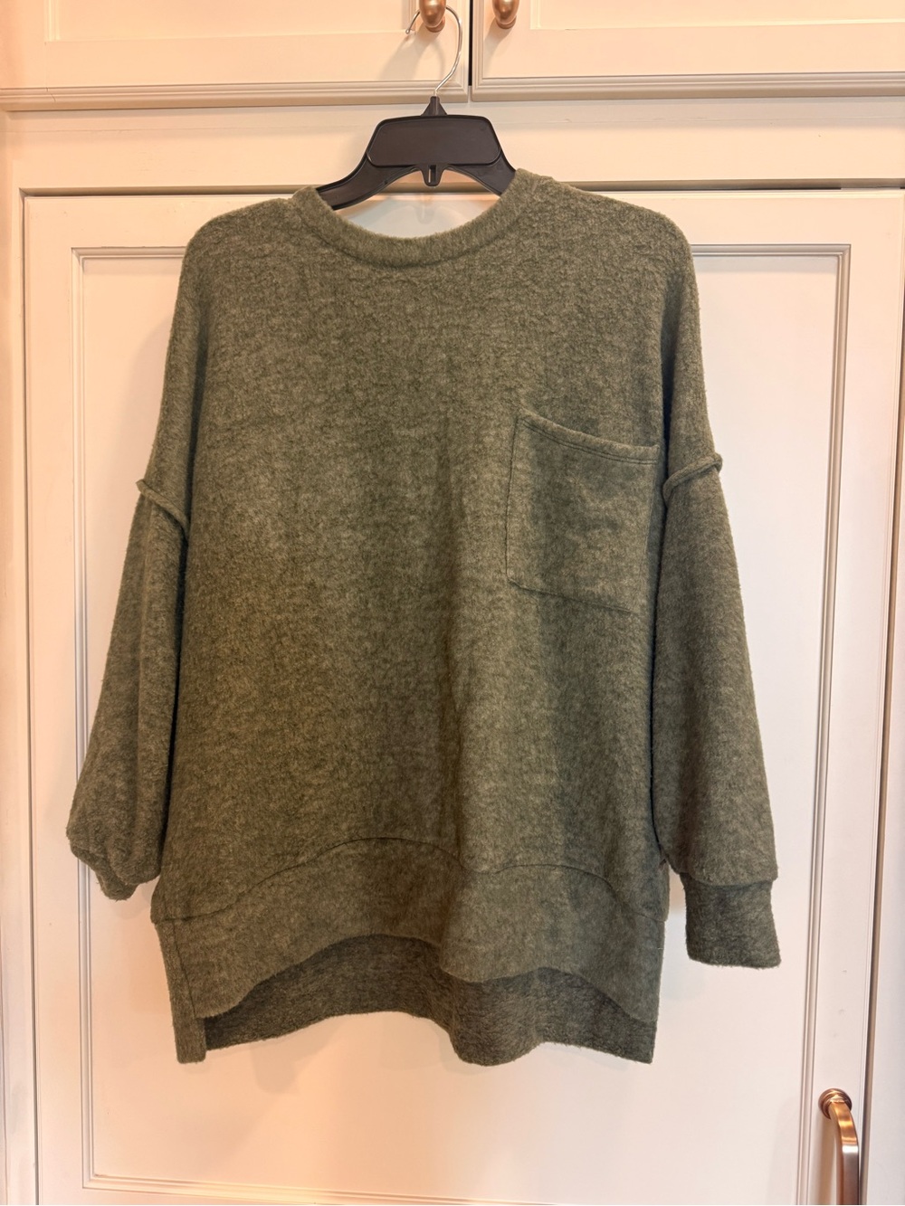 Zenana Outfitters Olive Green Crewneck Sweater with Pocket - Picture 2 of 4